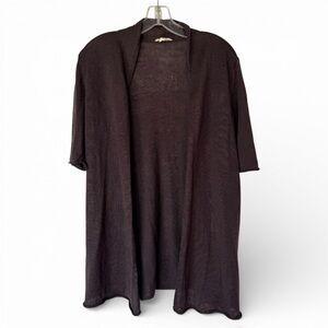 Eileen Fisher Brown Elbow Sleeve Linen Cardigan Sz M Classic Minimalist Neutral